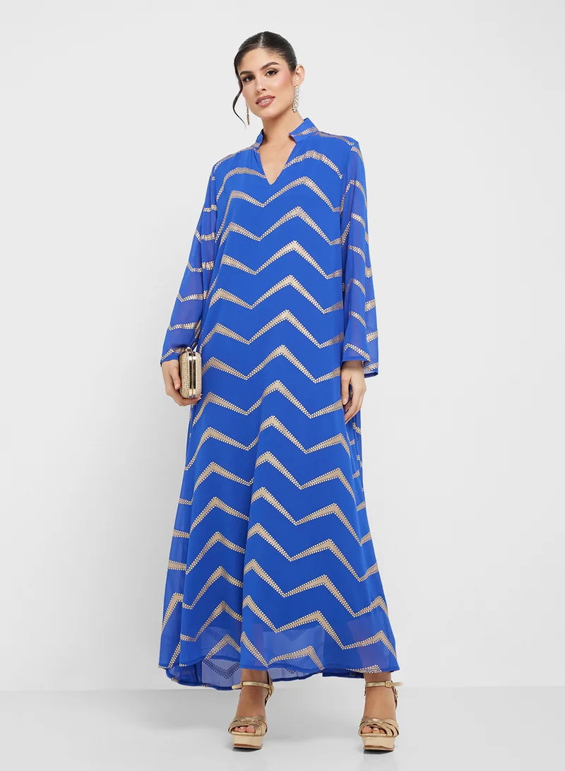 Chevron Print Dress Bright Blue