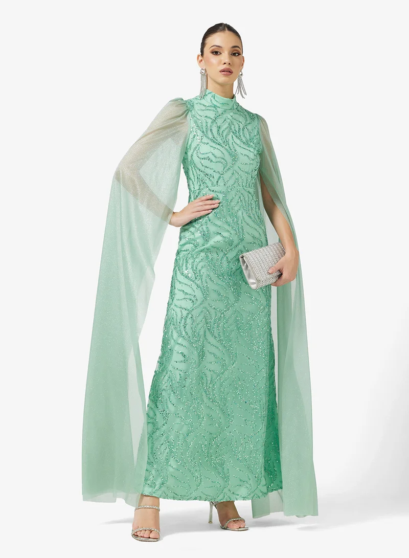 Exaggerated Sleeve Shimmer Dress Mint Green