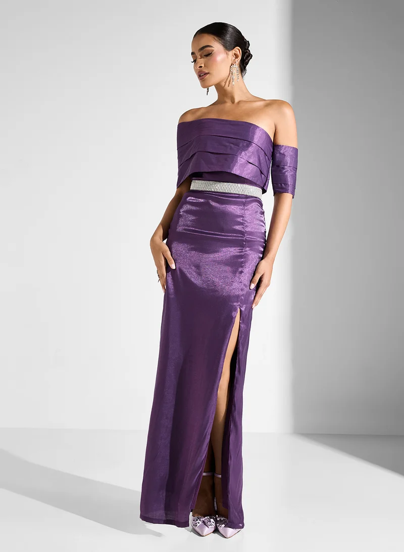 Off-Shoulder Slit Dress