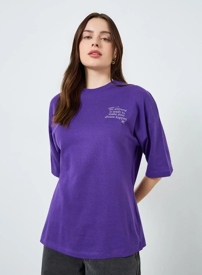 Women's Slogan Oversized T-Shirt Purple