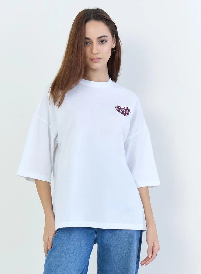 Oversized Embroidered Slogan T-Shirt White