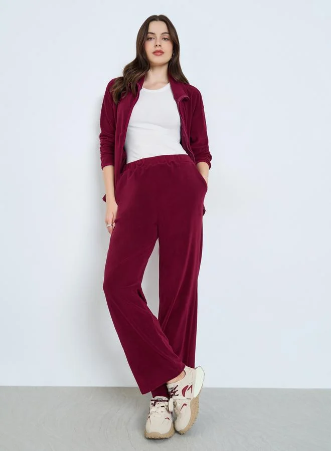 Solid Fleece Jacket and Pants Set Burgundy