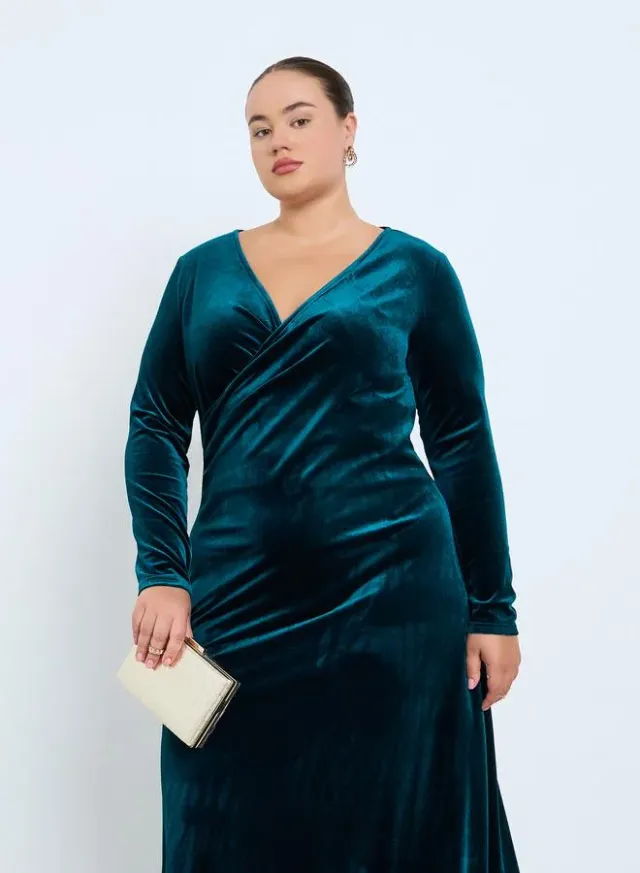 Plus Size Velvet Wrap Maxi Dress – image 2