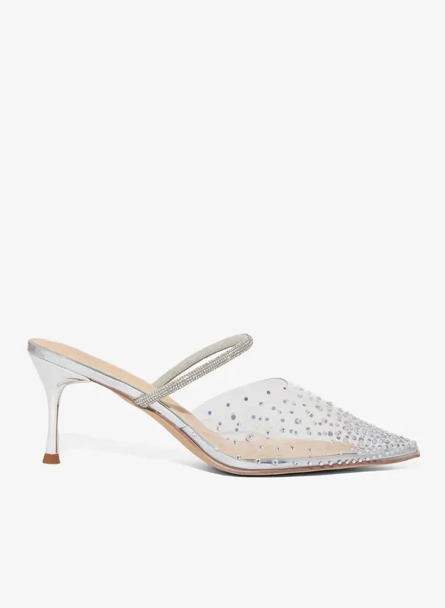 Diamante Pointy Mid Heel Pumps Clear