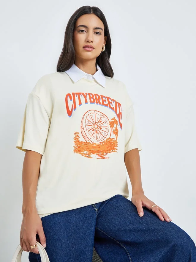 Styli City Breeze Graphic Oversized T-Shirt White