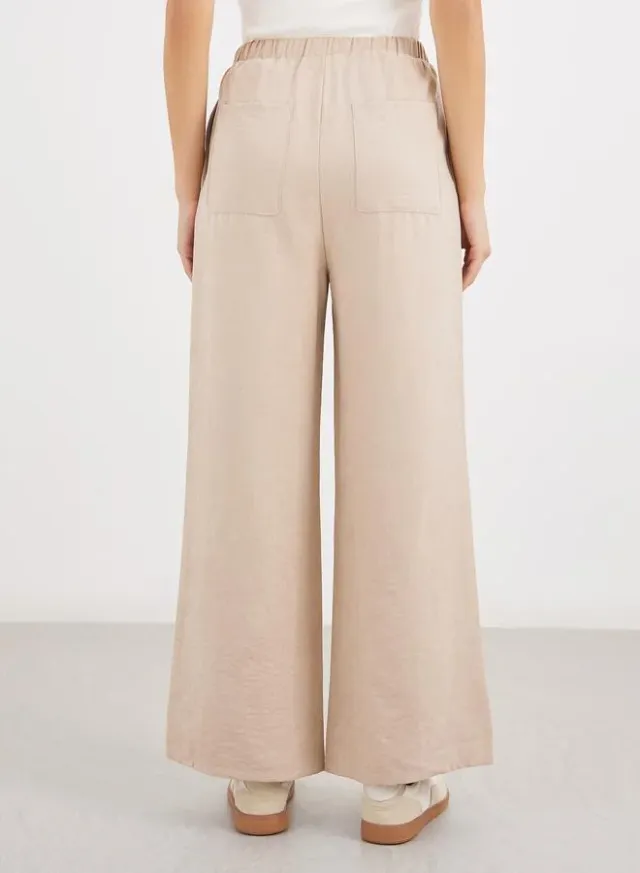 Women's Drawstring Wide Leg Pants Beige – image 4