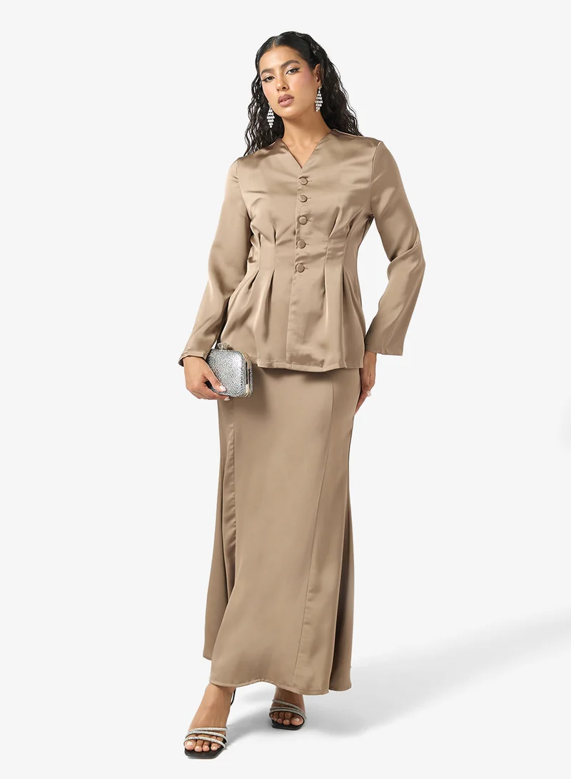 Peplum Top & Skirt Set Brown