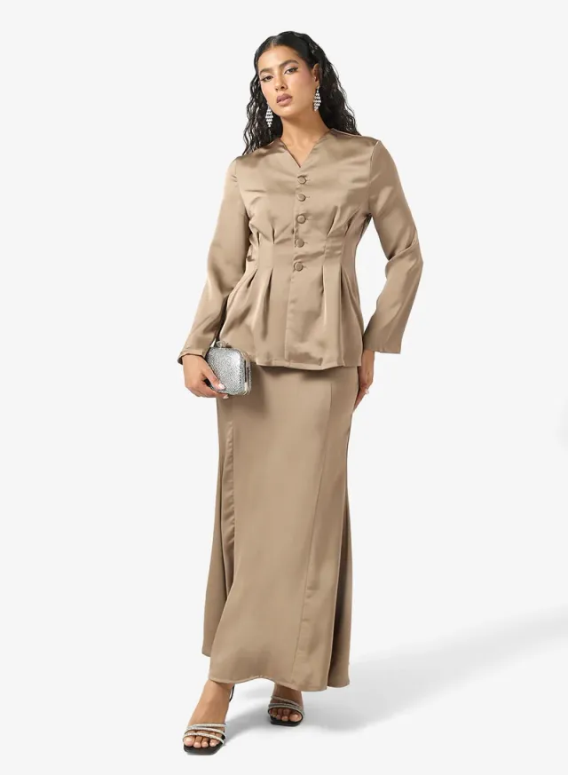 Peplum Top & Skirt Set Brown