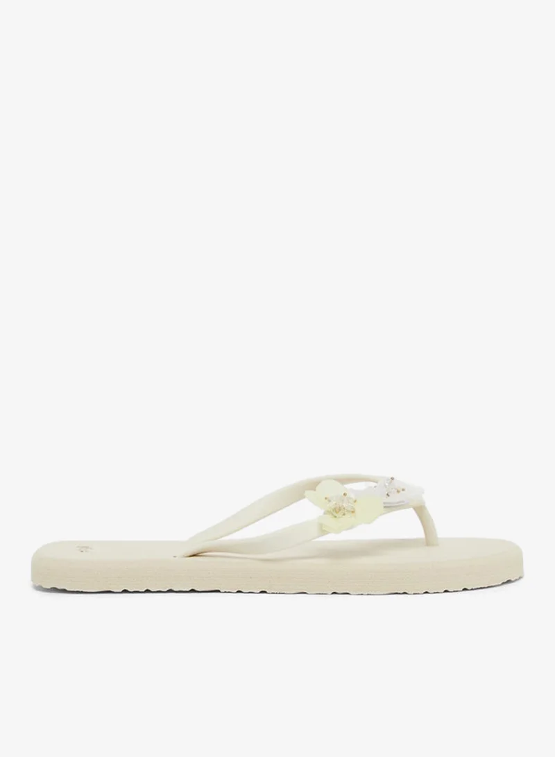Flower Corsage Flip Flops White