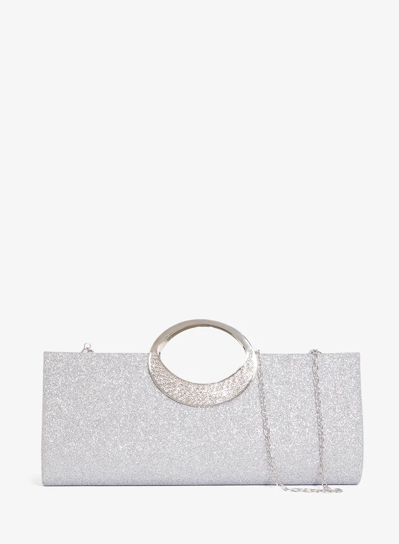 Embellished Ring Handle East-West Bag Silver
