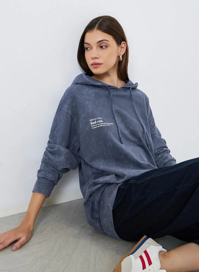 Women's Acid Wash Relaxed Longline Hoodie Green