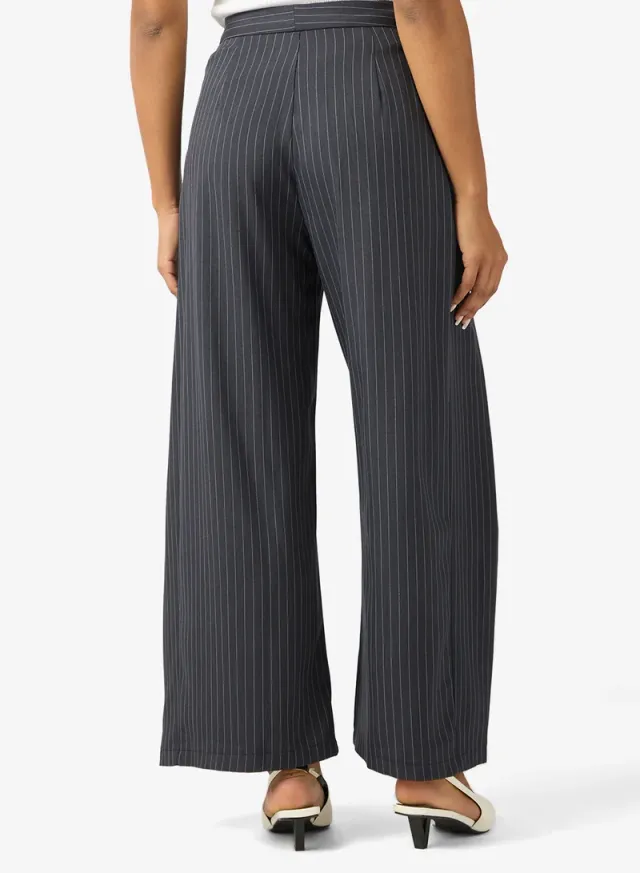 Black Pinstripe Trousers with Front Pleat - Full Length – image 3