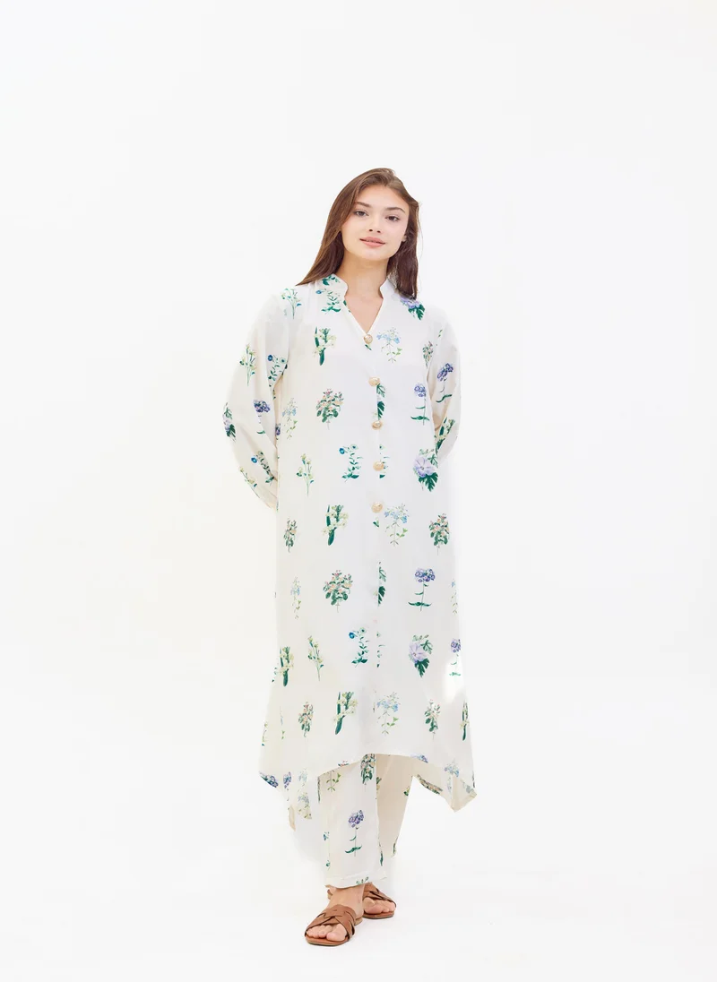 Floral Print Two-Piece Suit White