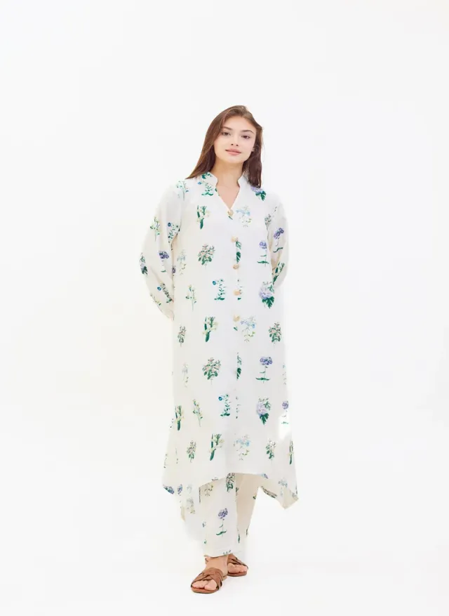 Floral Print Two-Piece Suit White