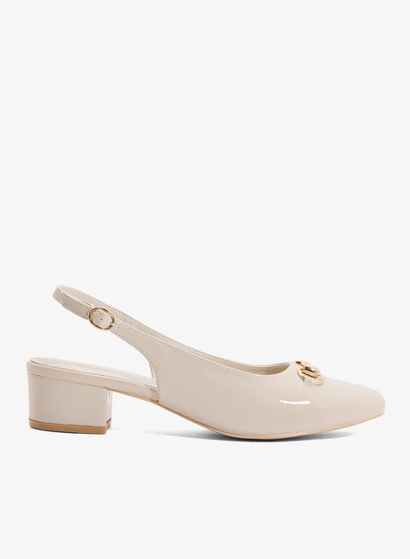 Block Heel Slingback Pump Beige
