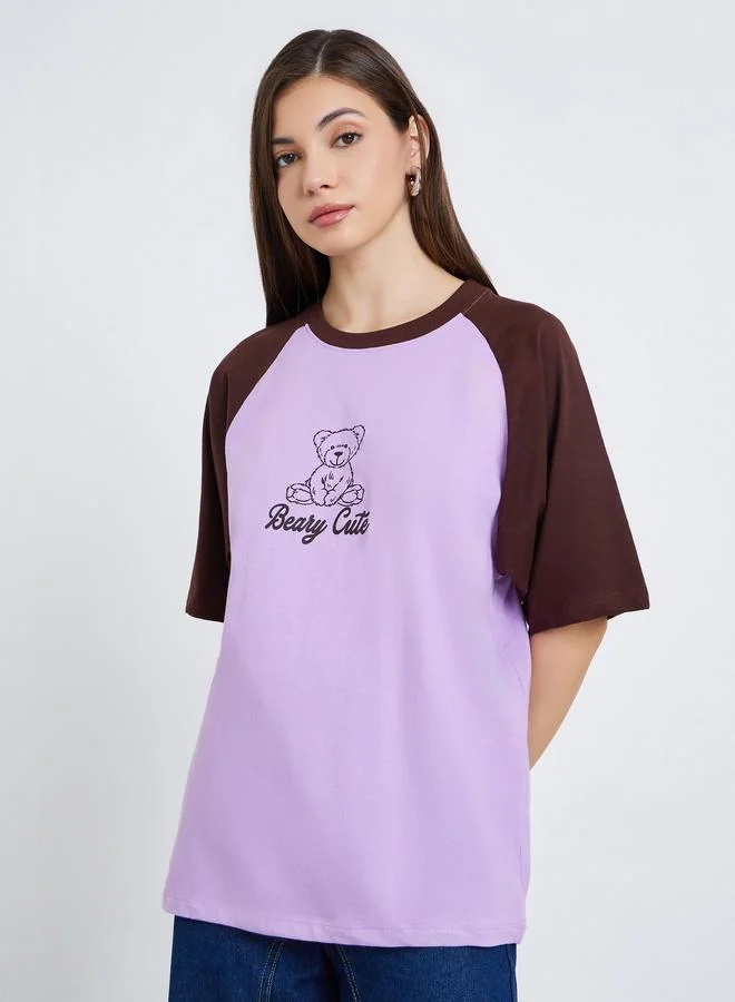 Women Bear Graphic Oversized T-Shirt Lilac