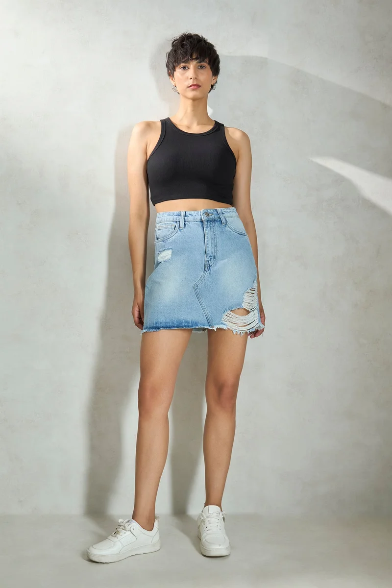 Virgio Women's Distressed Denim Mini Skirt Blue