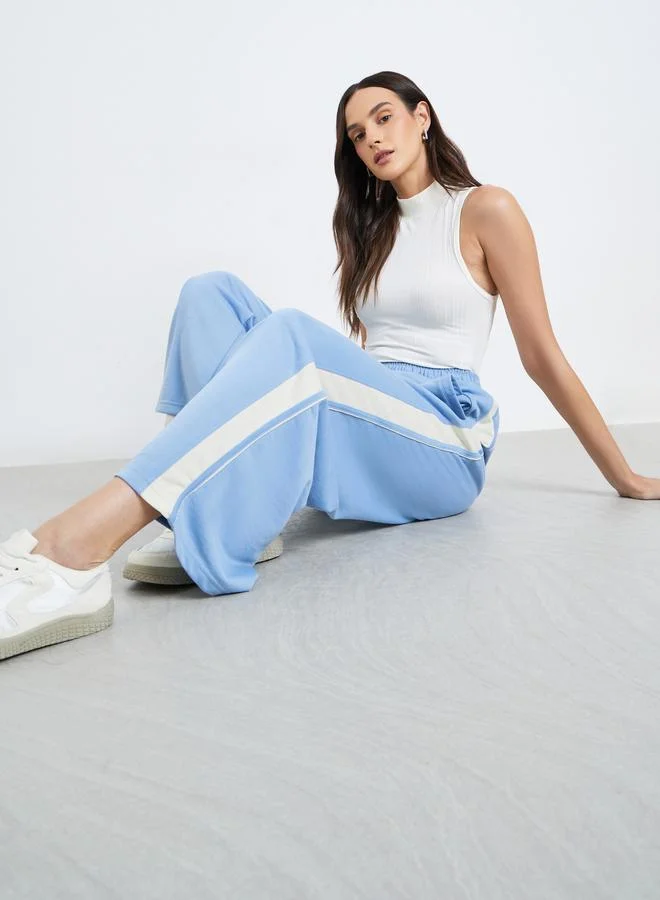 Women's Contrast Side Seam Joggers Light Blue