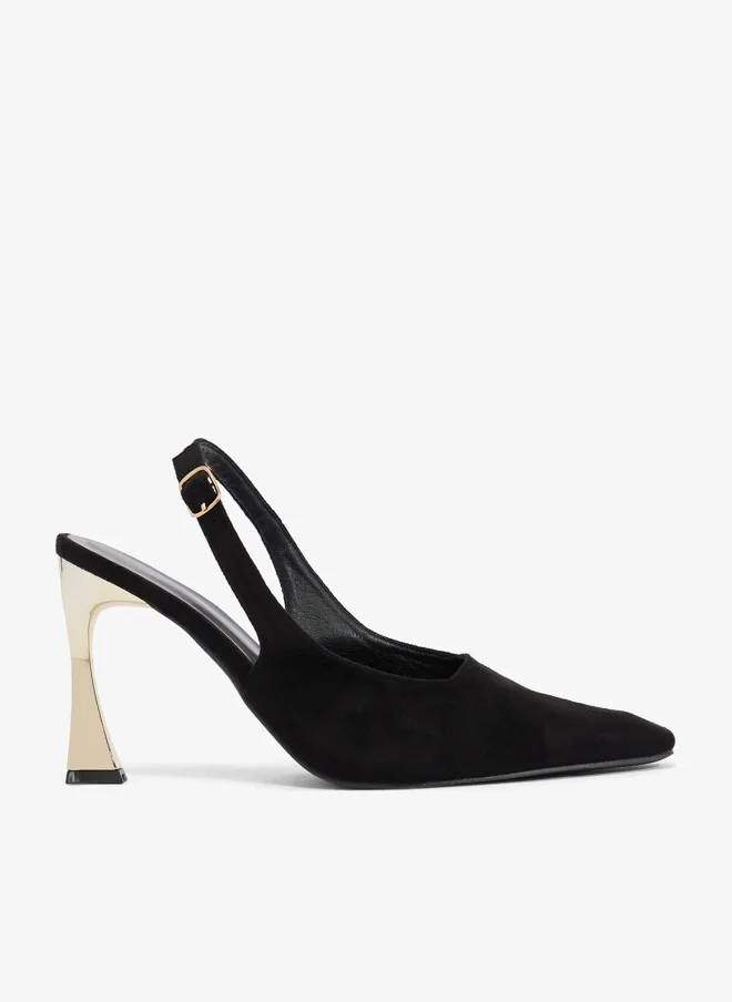 Statement Heel Slingback Pumps Black