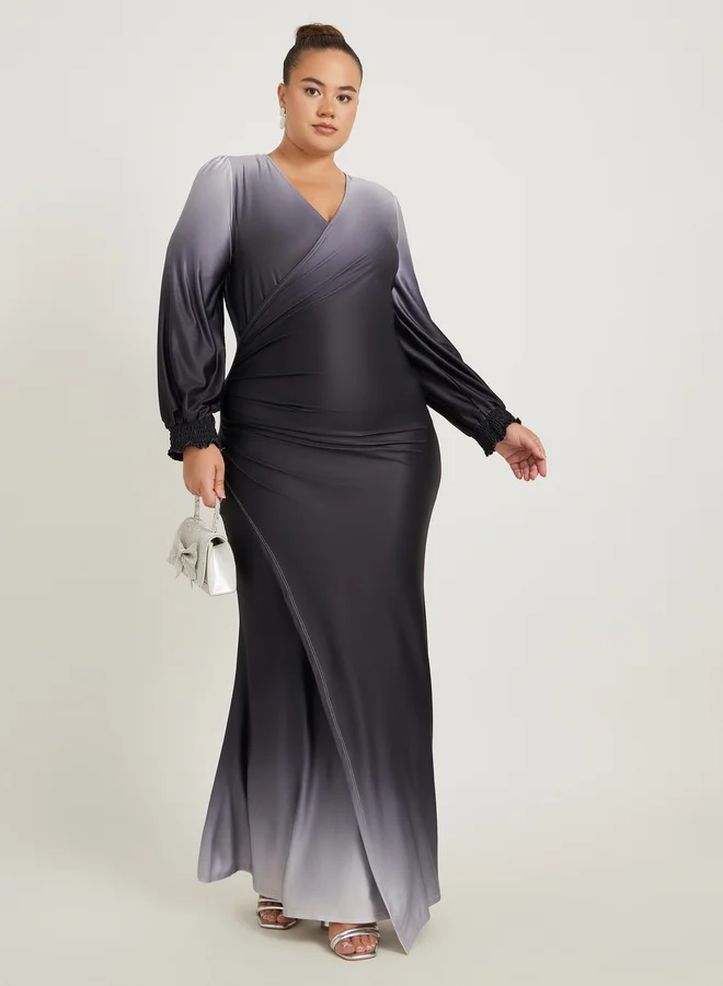 Plus Size Ombre Wrap Maxi Dress Black