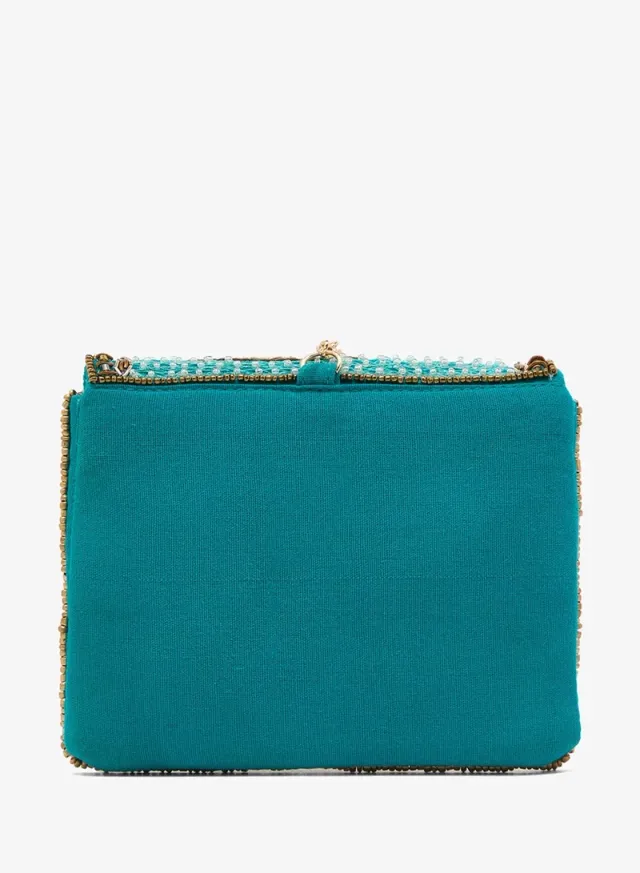 Blue Embroidered Beaded Clasp Beach Bag Charm – image 4