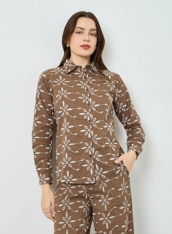 Embroidered Shirt and Trousers Co-ord Brown