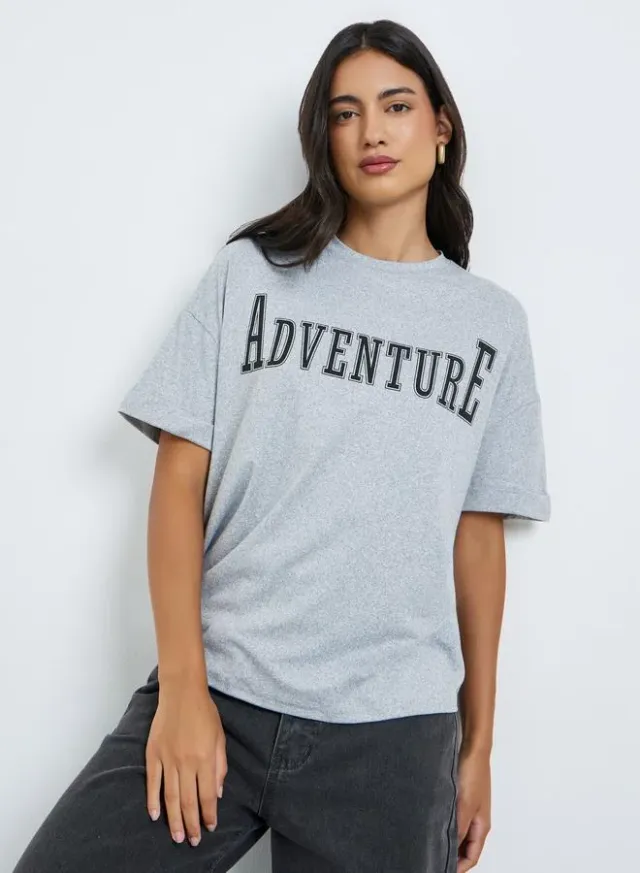 Slogan Print Oversized T-Shirt Grey – image 3