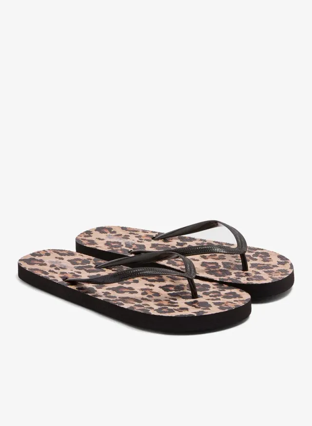 Leopard Print Flip Flops Brown