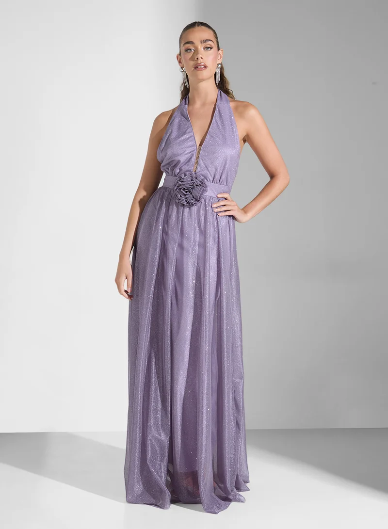 Floral Halter Gown Lilac
