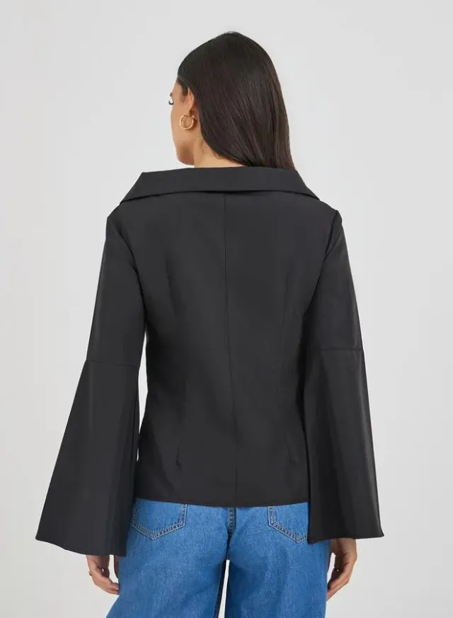 Off-Shoulder Button-Down Shirt Black – image 4