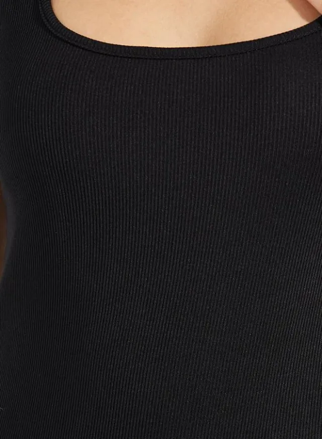 Styli Women's Black Ribbed Square Neck Bodycon Bodysuit – image 4