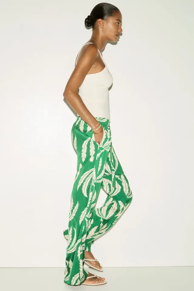 Green Floral Print Wide-Leg High-Rise Drawstring Trousers – image 5