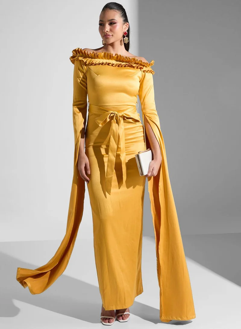 Off-Shoulder Evening Dress Mustard Yellow
