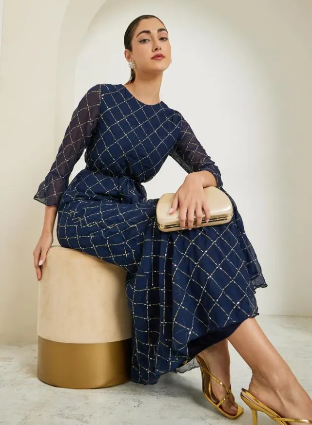 Sequin Embellished Maxi Dress Blue – image 5