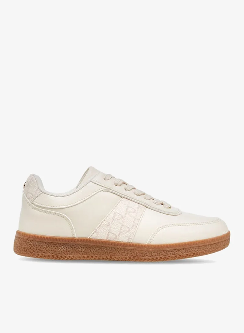 Monogram Print Lace-Up Sneakers Beige