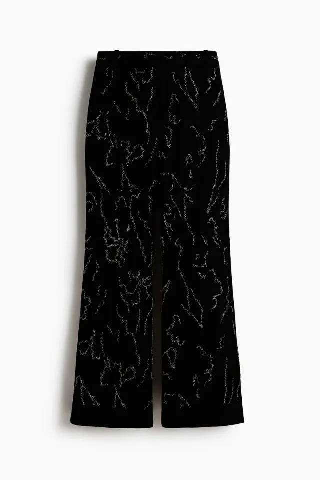 Black Velvet Beaded Embroidered Extra-Long Bootcut Trousers – image 6