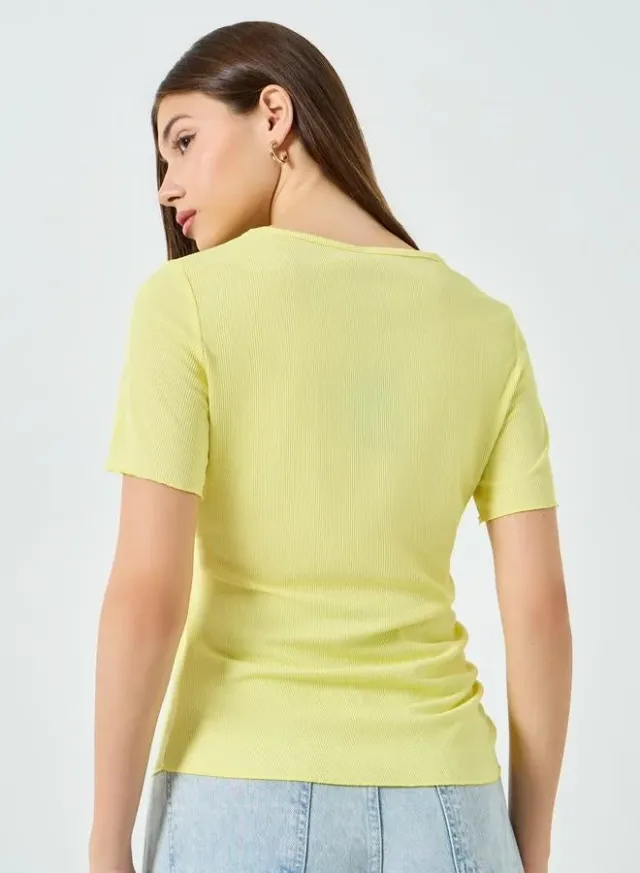 Ribbed Ruched T-Shirt Yellow – image 5