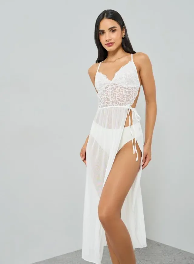 Lace Tie-Up Slip Dress White – image 2