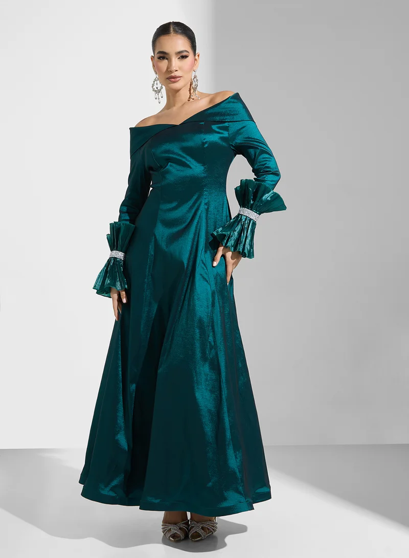 Off-Shoulder Dress Emerald