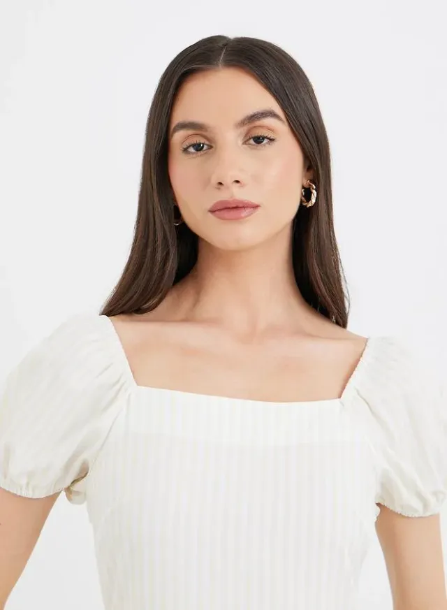 Striped Puff Sleeve Tiered Midi Dress – image 4