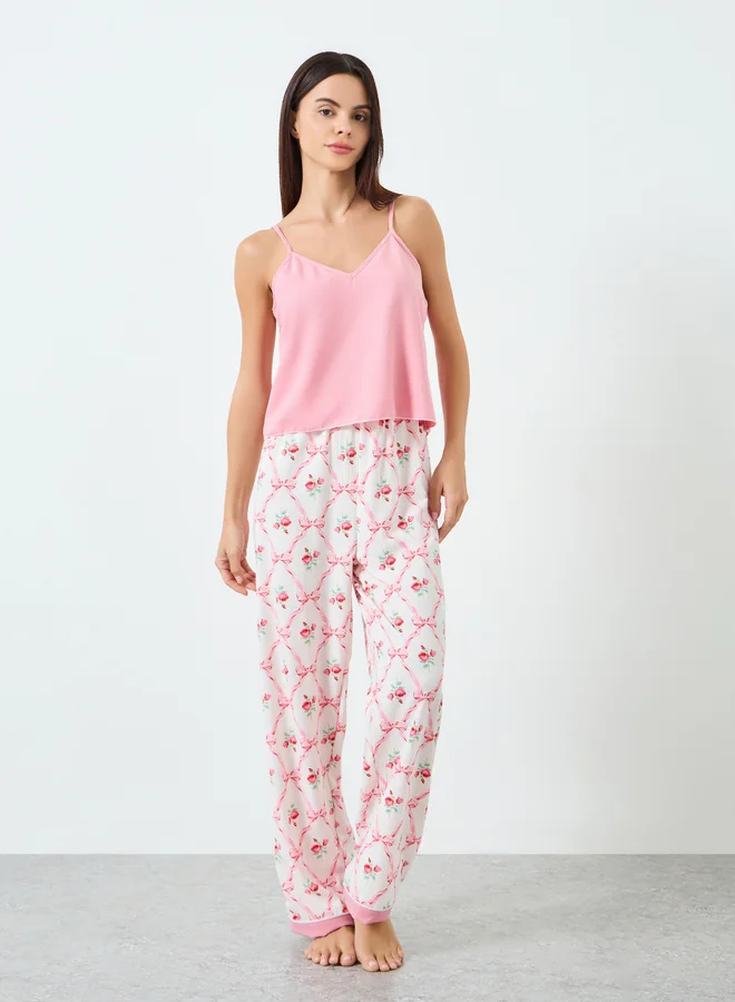Women's Cami Top and Floral Pajama Set Pink