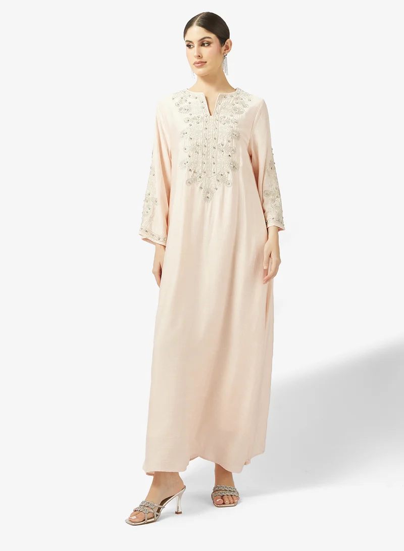 Embroidered Jalabiya Pink