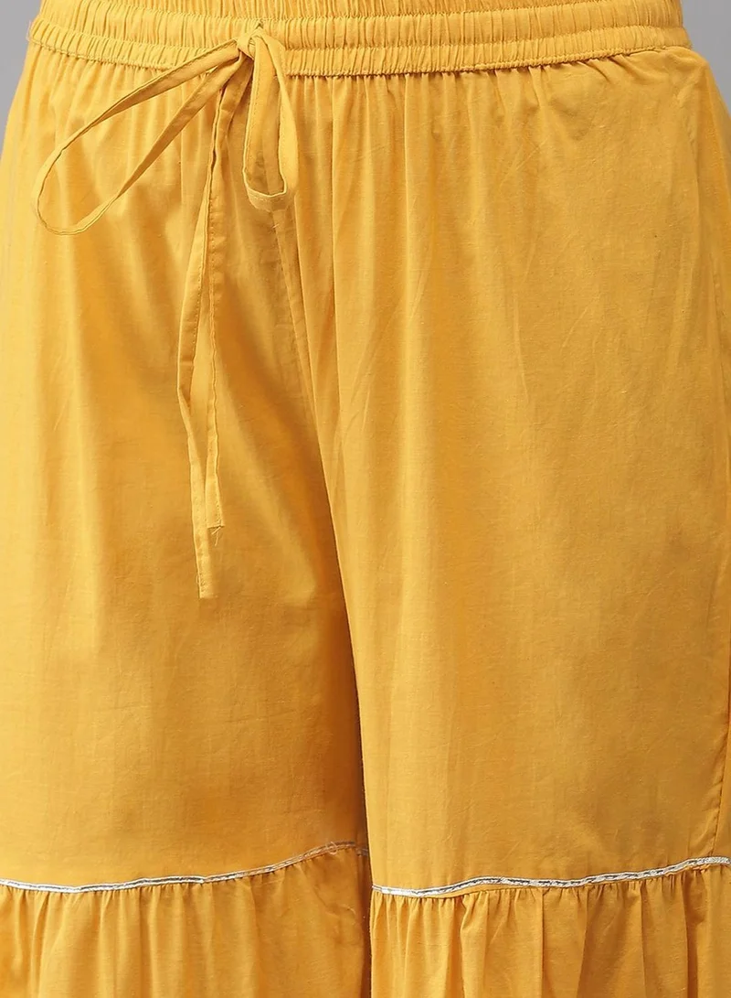 Women's Embroidered Cotton Kurta Set Yellow