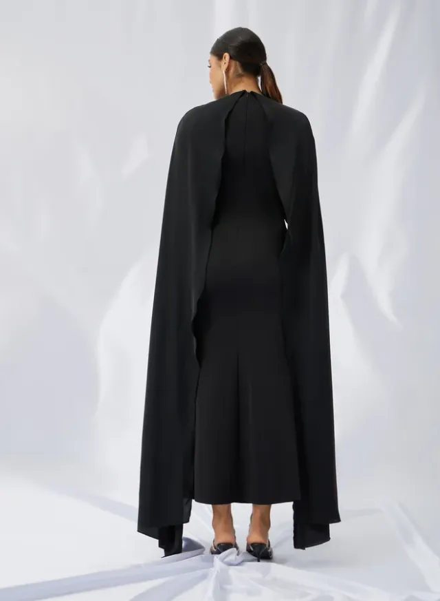 Cape Sleeve Maxi Dress Black – image 5