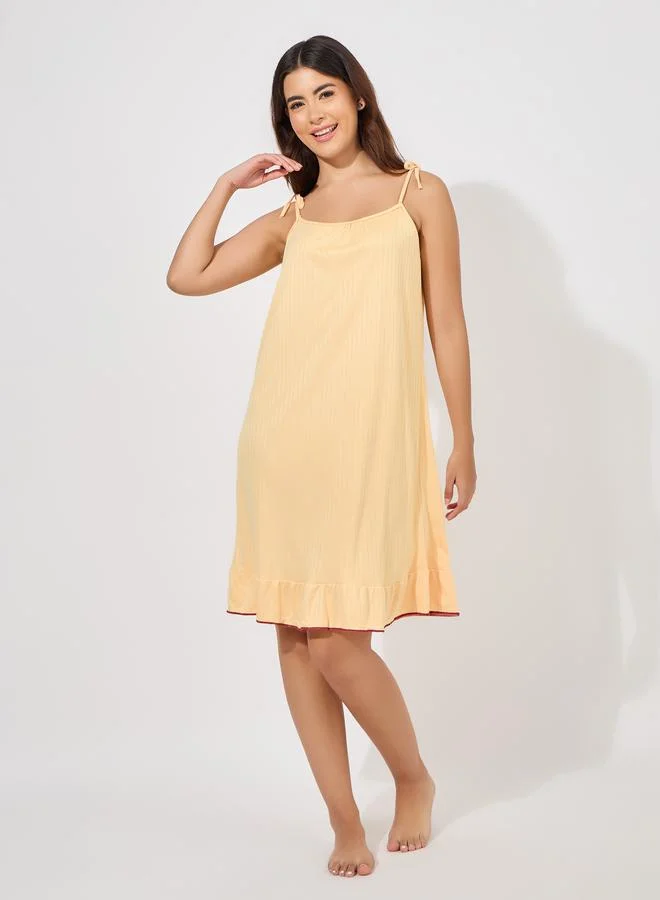 Styli Strappy Ruffle Hem Slip Dress Yellow