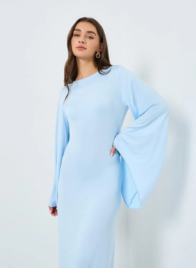 Women's Bell Sleeve Bodycon Maxi Dress Blue