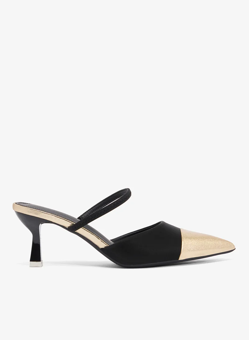 Gold Accent Strap Mid-Heel Pumps