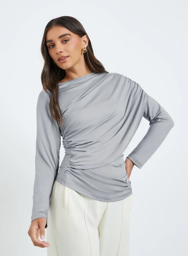 Women's Asymmetric Long Sleeve Top Grey