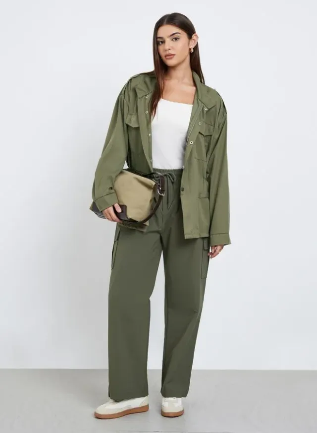 Longline Utility Trench Jacket Beige – image 2