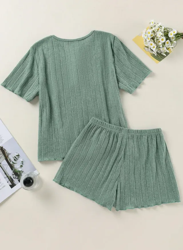Textured Knit Pyjama Set Khaki – image 4
